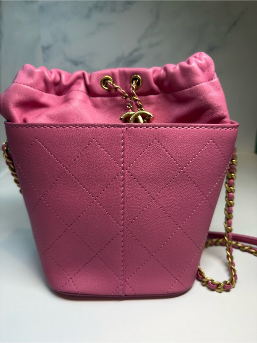 Chanel Pink Gabrielle Bucket Bag Gold Chain Crossbody - Picture 5 of 9